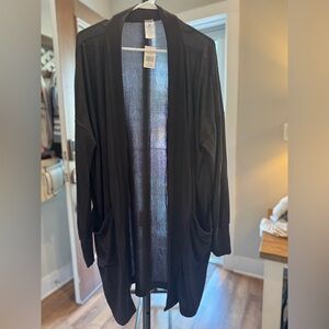 Black Long Open Front Cardigan